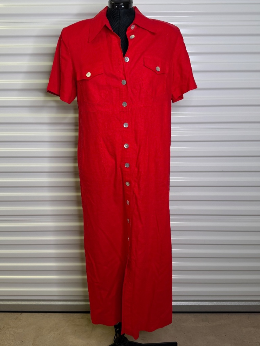 Vintage 80s 90s Casual Corner Annex Woman 14W Linen/Rayon Full Button Maxi Dress
